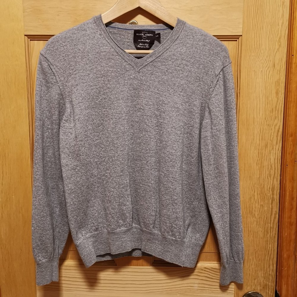 Black Brown 100% Merino Wool V-neck Sweater (Made in Italy)
